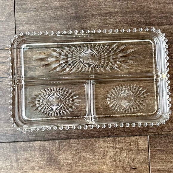 Vintage Jeanette Glass - Clear Divided Serving Tray - Starburst Pattern - Picture 1 of 8